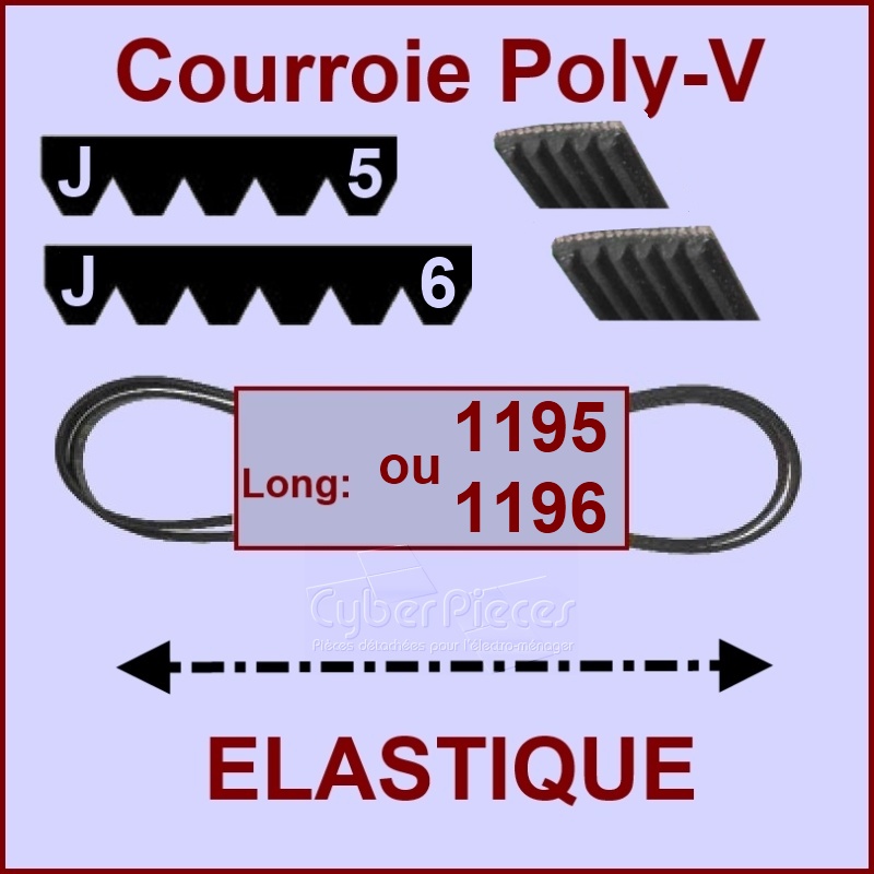 Courroie 1195J5 ou 1196J6 - EL- élastique