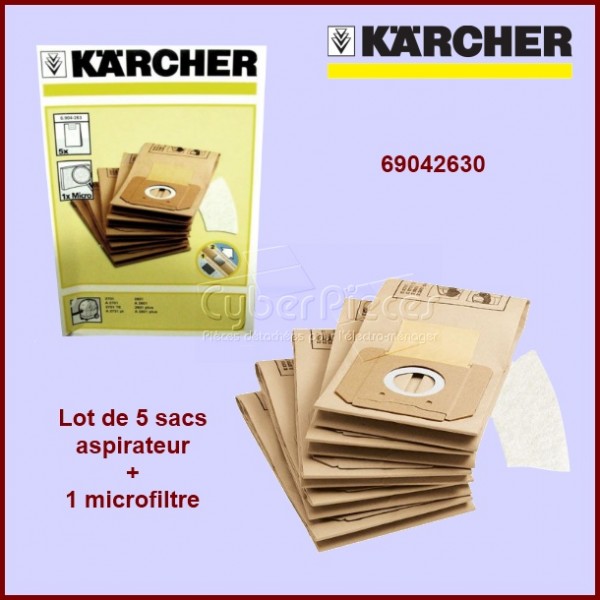 Lot de 5 sacs + microfiltre Karcher 69042630