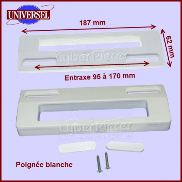 Poignée blanche universel de porte pour réfrigerateur,188x65 mm(anclange  réglable maximum 165 mm - minimum 95mm aprox.) : : Gros  électroménager