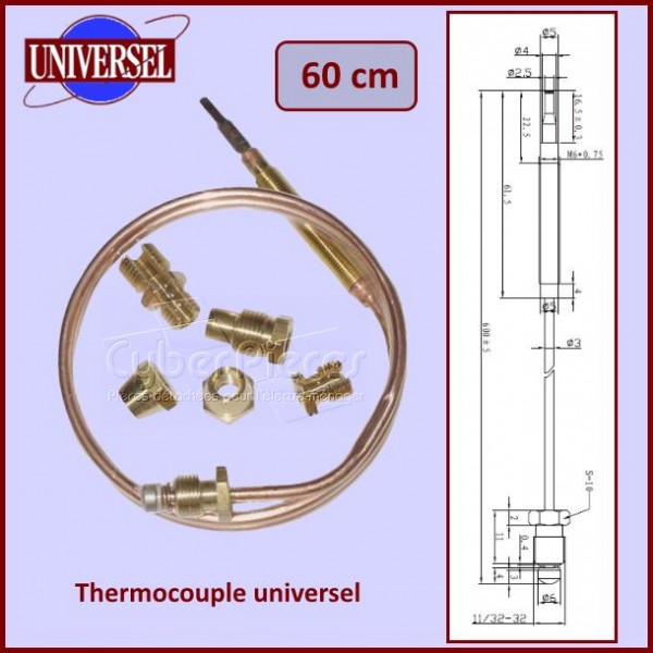 Thermocouple universel 600mm - Pièces four