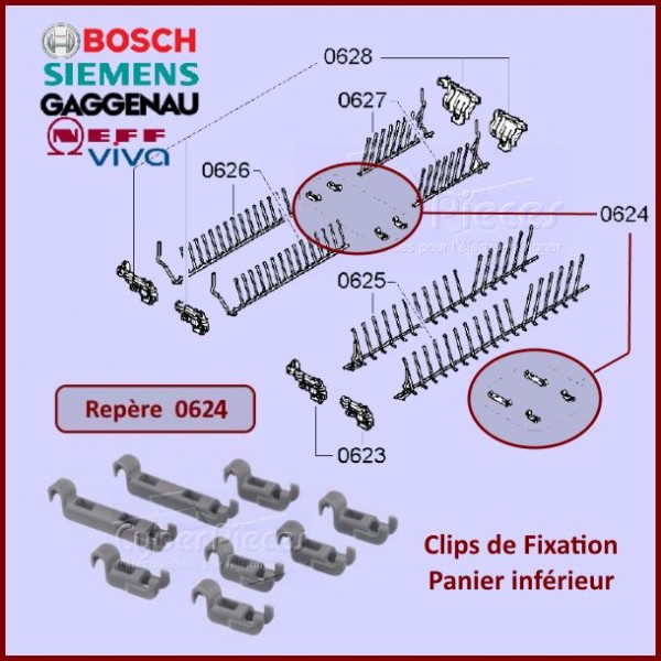 Clips de Fixation Panier inférieur Bosch 00611472 - Pièces lave-vai