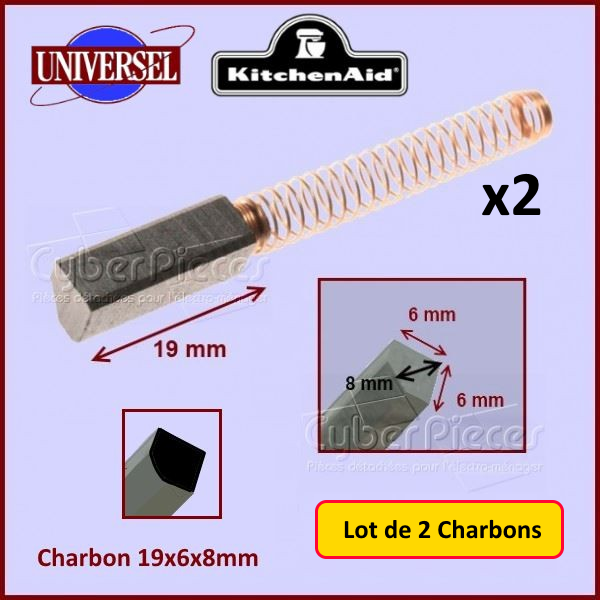 Charbons moteur 19x6x8mm Kitchenaid 9706416 (lot de 2)