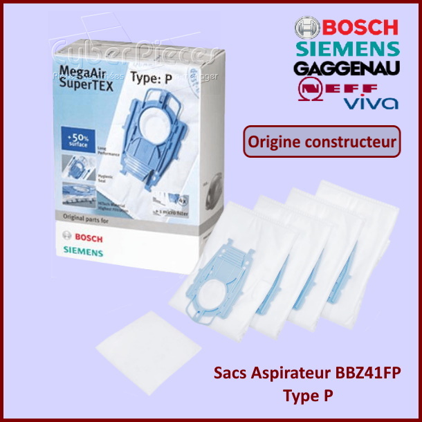 Lot de 4 Sacs Aspirateur BBZ41FP Type P