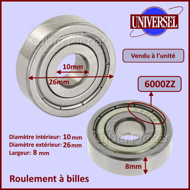 Roulement 6000ZZ - 10x26x8mm