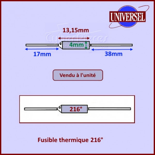 95 degré Fusible thermique 15 Ampères 250 Volts