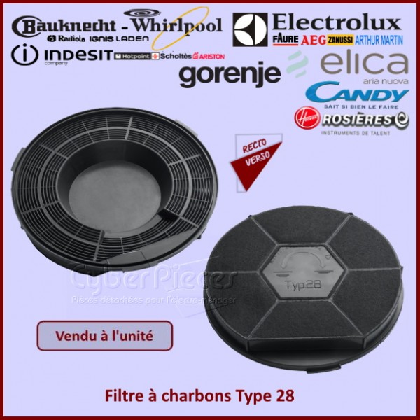 Filtre charbon rond type 28 pour hotte whirlpool