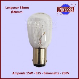 Ampoule cylindrique (baïonnette) Ø 15 mm 230 V / 15 W