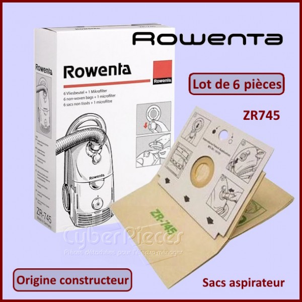 Lot de 6 Sacs aspirateur Rowenta Dymbo ZR745