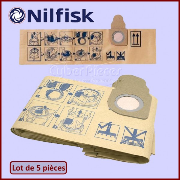 Lot de 5 Sacs aspirateur Nilfisk 61156 AERO 400-440 CYB-404396