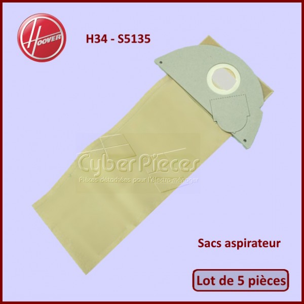 Lot de 5 Sacs aspirateur H34 - S5135 Hoover 09177650 CYB-200783