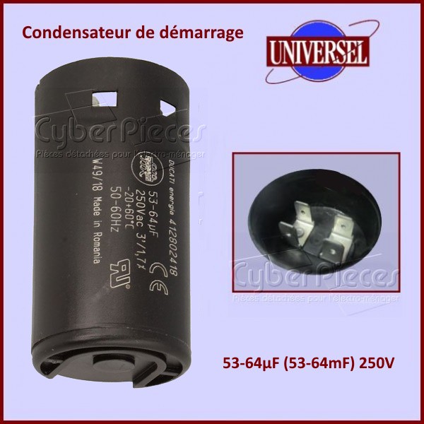 Condensateur de démarrage 53-64µF (53-64mF) 250V CYB-114998