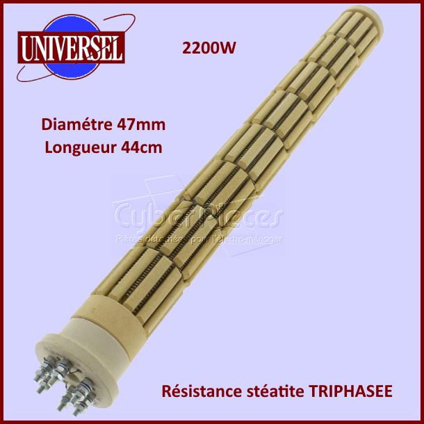 Résistance chauffe-eau stéatite 2200W MONO/TRIPHASE - Diam 47mm