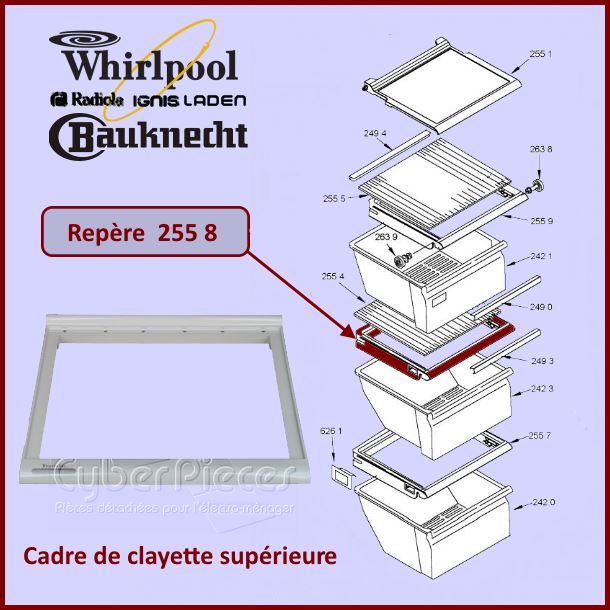 Cadre de clayette du Bac Superieur Whirlpool 481241828361