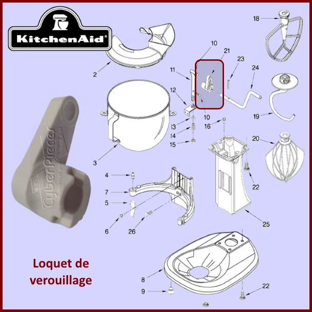 Bras de verrouillage de bol Kitchenaid 241764