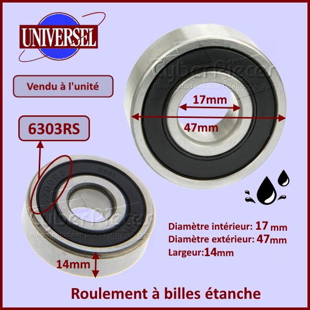 Roulement 6303RS - 17x47x14mm - étanche