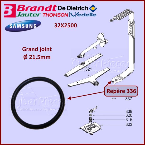 Joint du tube d'alimentation Ø21,5mm Brandt 32X2500