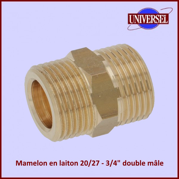 Mamelon en laiton 20/27 - 3/4" double mâle