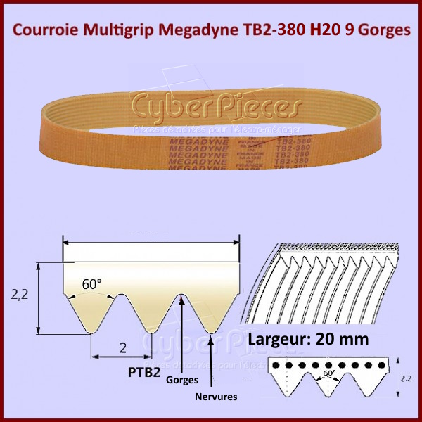 Courroie Multigrip TB2-380 H20 9 Gorges
