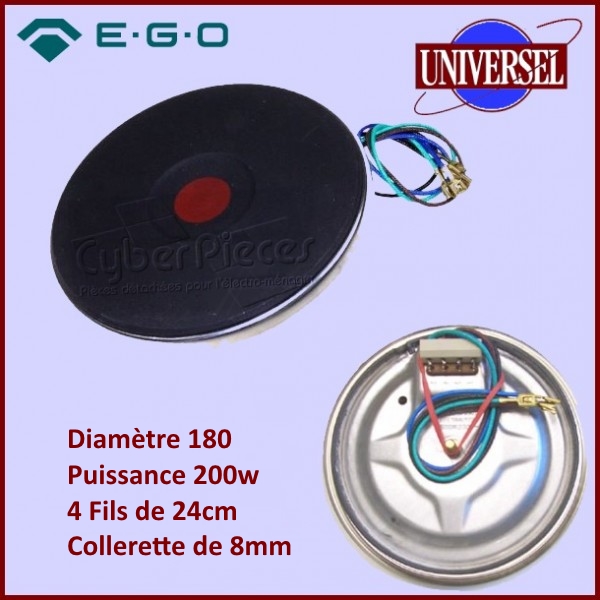 Foyer Fonte Plaque D.180MM 2000W Avec Fils (24CM) et Collerette 8MM