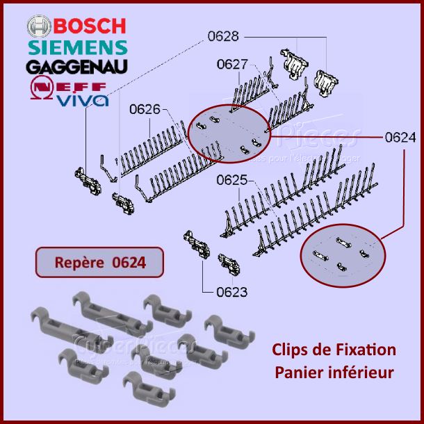 Clips de Fixation Panier inférieur Bosch 00611472