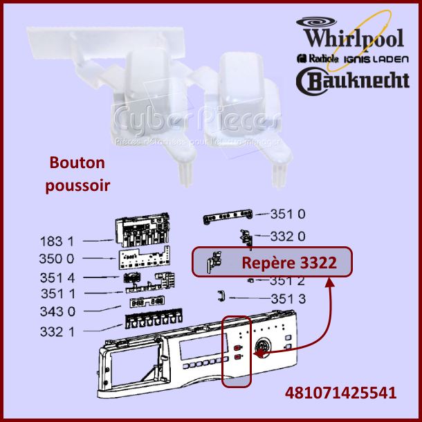 Bouton poussoir Whirlpool 481071425541