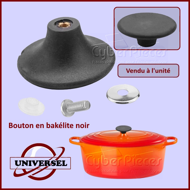 Bouton cocotte universel en bakélite noir