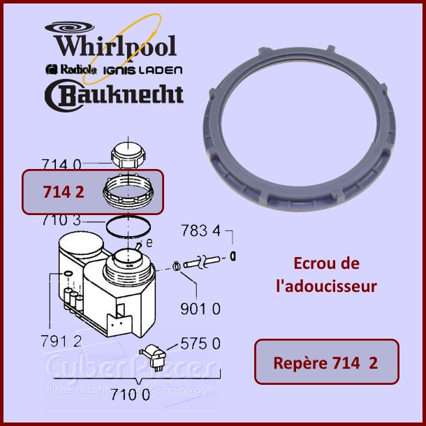 Ecrou adoucisseur Whirlpool 481231038896 - Pièces lave-vaisselle