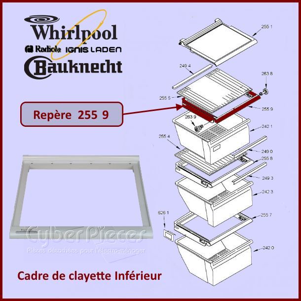 Cadre de clayette du Bac Inferieur Whirlpool 481245088457