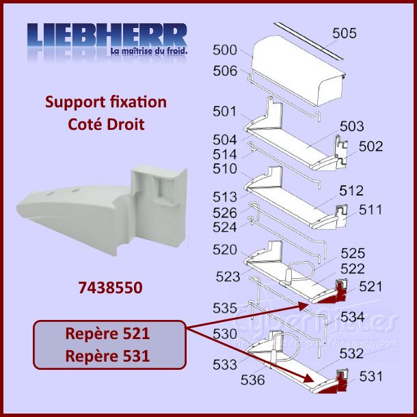 Fixation Droite Support Paroi Liebherr 7438550