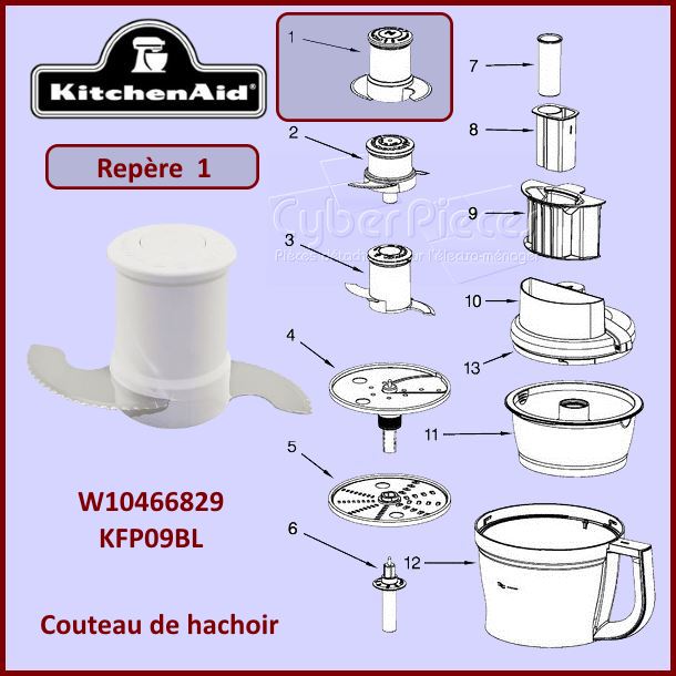 Couteau KFP09BL grand modèle Kitchenaid W10466829