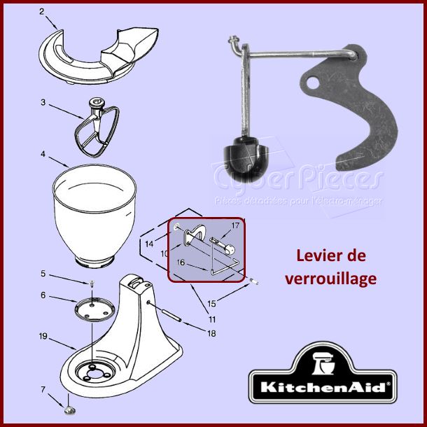 Levier de verrouillage Kitchenaid 4159744 / 24452