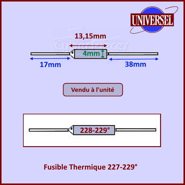 Fusible Thermique 227-229° / 10A / 250V