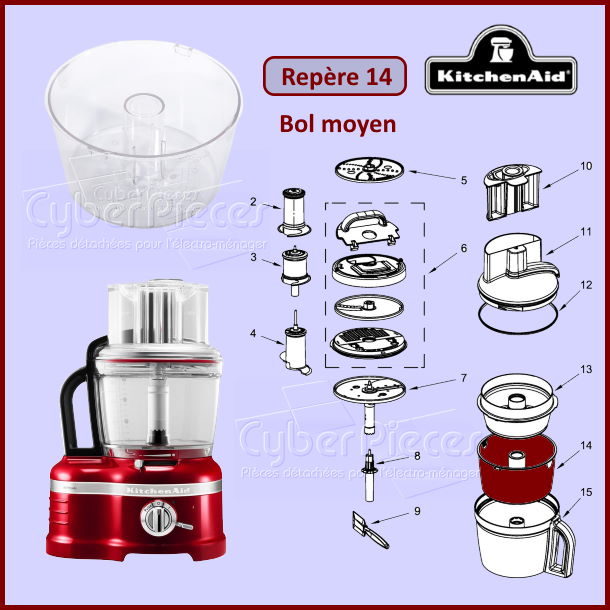 Bol moyen Kitchenaid W10597702 - Pièces robot pâtissier Kitchen Aid
