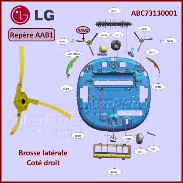 Brosse coté droit aspirateur robot LG ABC73130001