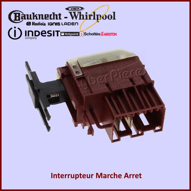 Bouton switch Marche Arrêt 461971028761 Whirlpool 481227618278