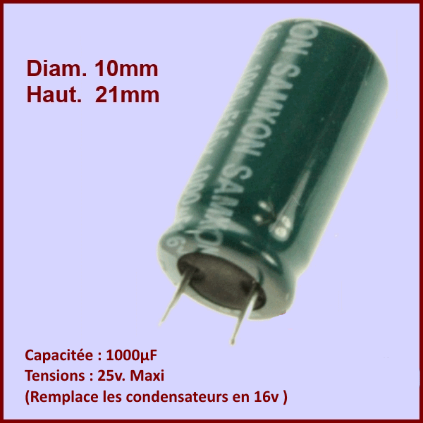 Condensateur 1000,0µF - 25v maxi. (ancien 16v)