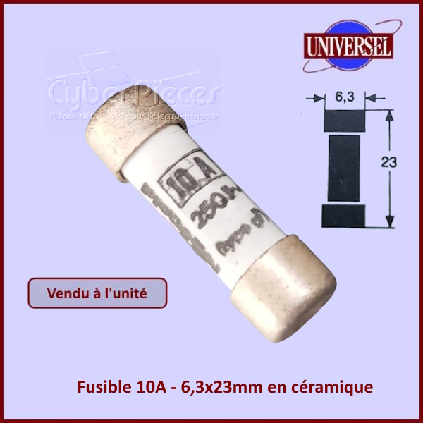 Fusible 10A - 6,3x23mm en céramique