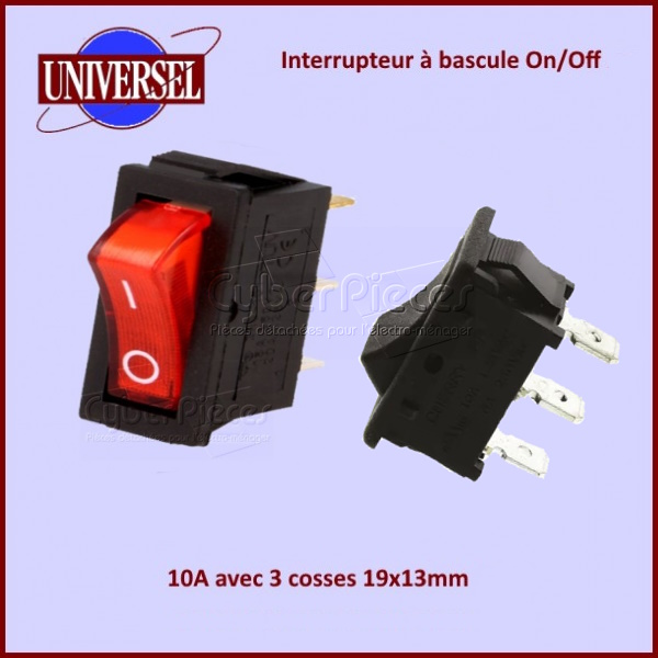 Interrupteur à bascule On/Off 10A - 3 cosses 19X13mm