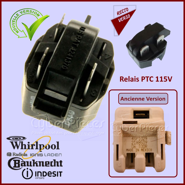 Relais compresseur PTC 115V Whirlpool 481928228506