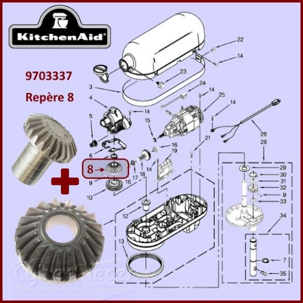 Engrenage Conique 19 dents avec pignon KitchenAid W11192795