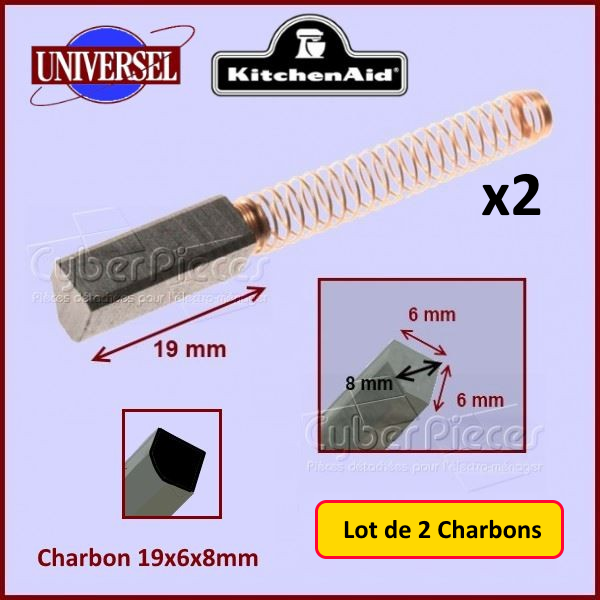lot de 2 Charbons moteur 24x6x8mm pour Kitchenaid 9706416