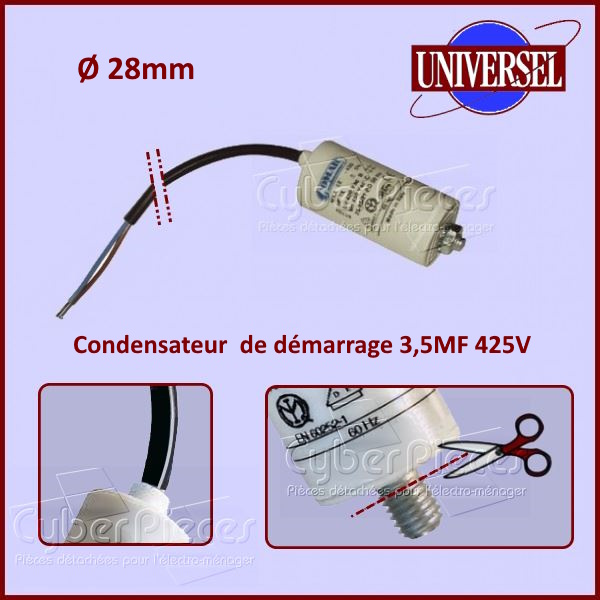 Condensateur 3,5ÃÂµF (3,5MF) 450V ÃÂ  fils - Composants ÃÂ©lectriques