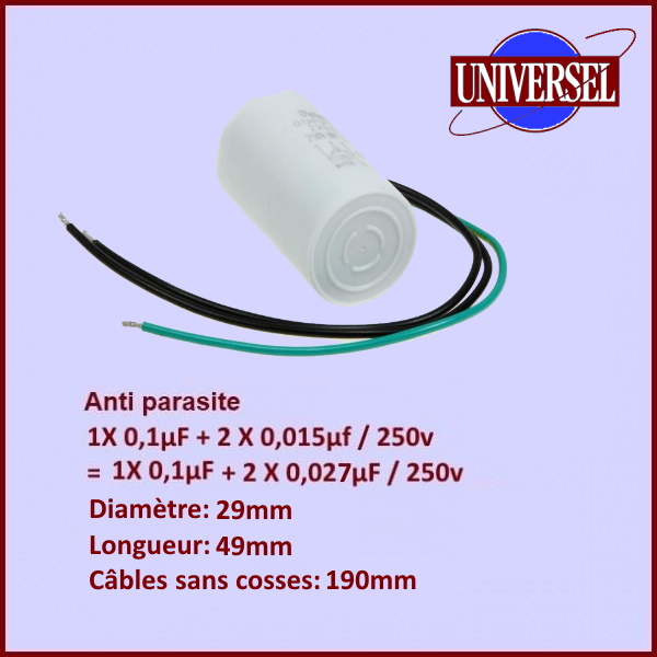 Condensateur - Antiparasite 0,1µf+2x0,015µf / (ou 2X0,027µf) (0,1MF+2x0,015MF) 250V