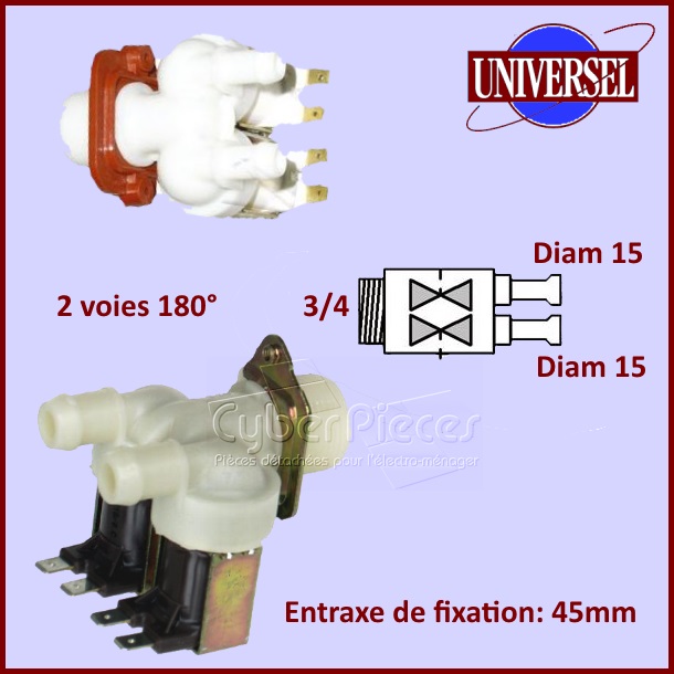 Électrovanne 2 voies 180° - Ø14-15mm
