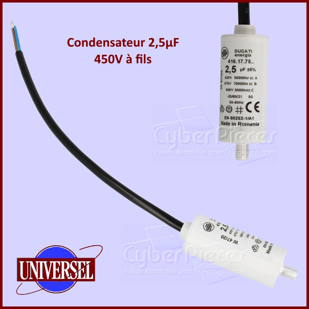 Condensateur 2,5µF (2,5mF) 450V à fils