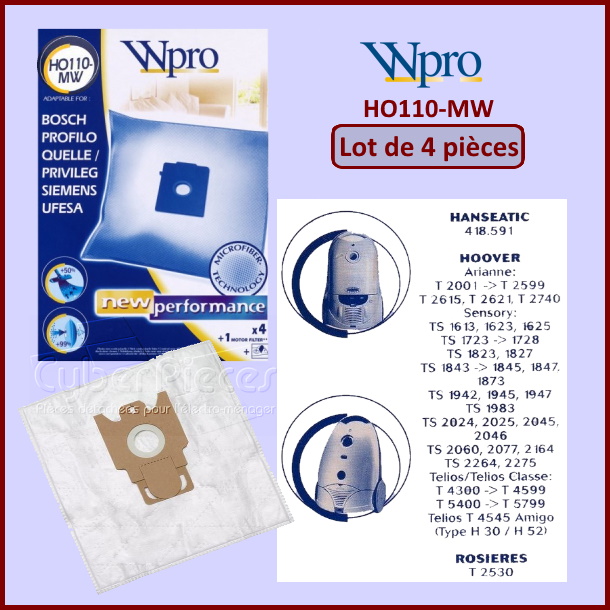 Lot de 4 sacs aspirateur Wpro HO110-MW