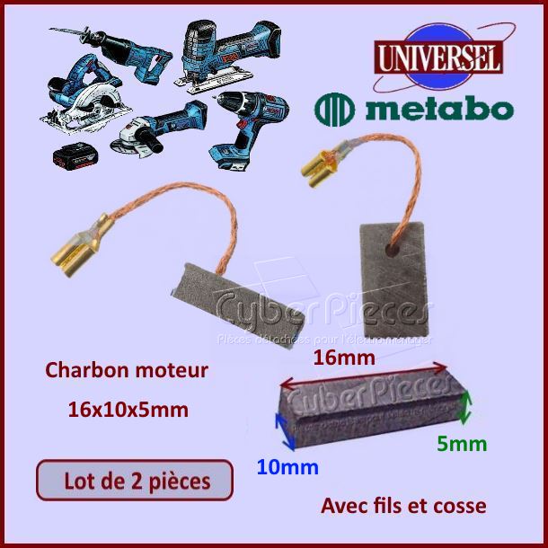 Lot de 2 Charbons moteur 16x10x5mm Metabo 1824