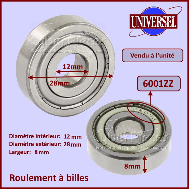 Roulement 6001ZZ - 12x28x8mm