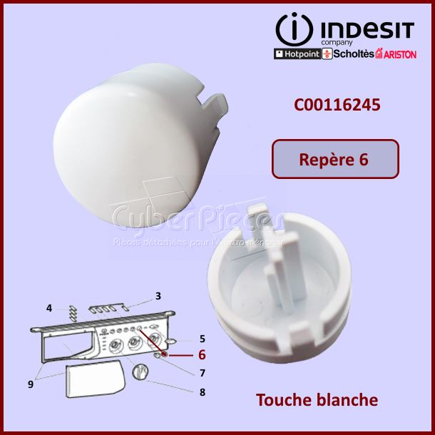 Touche Blanche Indesit C00116245 -  Pièces machine à laver