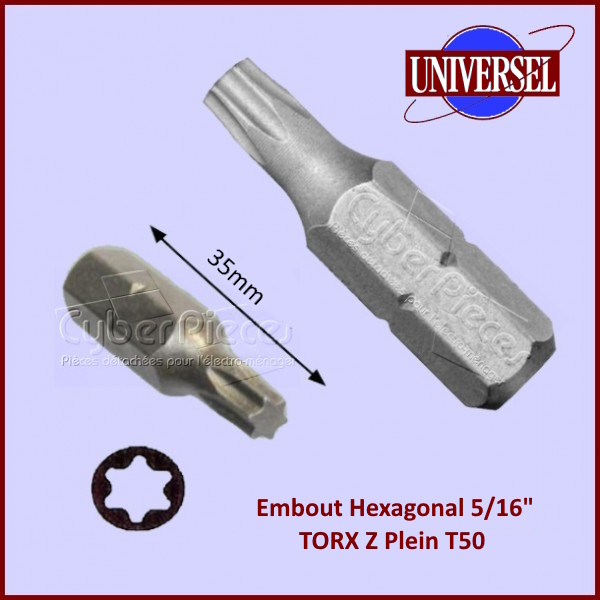 Embout Hexagonal 5/16"TORX Z Plein T50 - TX50 - TT50  L.35mm